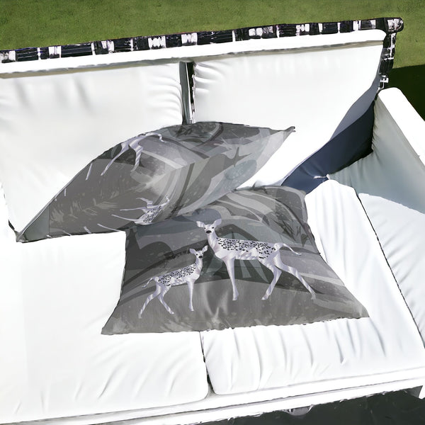 Homeroots Set Of Two 16" X 16" Black And Silver Deer Abstract Indoor Outdoor Throw Pillow  Polyester 535835