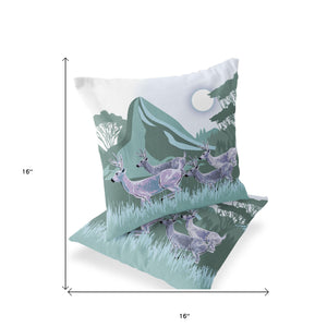 Homeroots Set Of Two 16" X 16" Green And White Reindeer Indoor Outdoor Throw Pillow  Polyester 535836