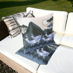 Homeroots Set Of Two 16" X 16" Blue And Green Reindeer Indoor Outdoor Throw Pillow  Polyester 535837