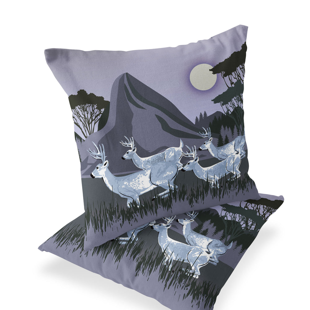 Homeroots Set Of Two 16" X 16" Purple And White Reindeer Indoor Outdoor Throw Pillow  Polyester 535838