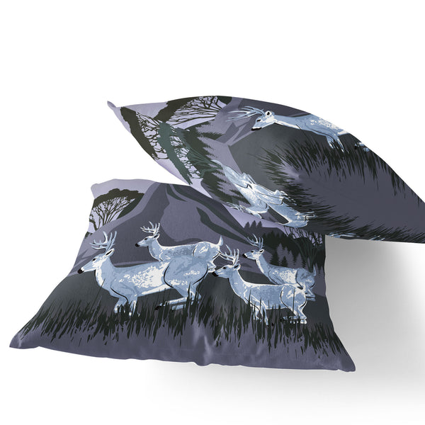 Homeroots Set Of Two 16" X 16" Purple And White Reindeer Indoor Outdoor Throw Pillow  Polyester 535838