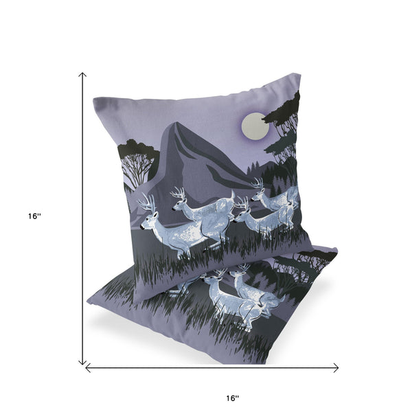 Homeroots Set Of Two 16" X 16" Purple And White Reindeer Indoor Outdoor Throw Pillow  Polyester 535838
