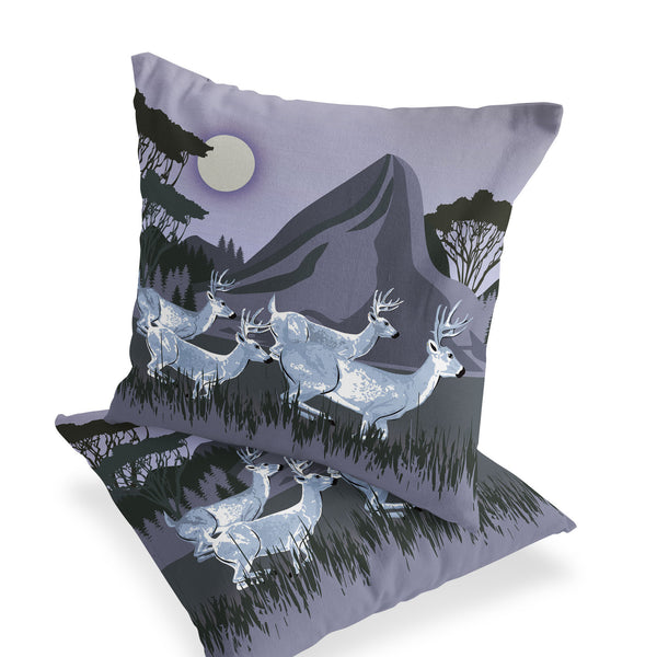 Homeroots Set Of Two 16" X 16" Purple And White Reindeer Indoor Outdoor Throw Pillow  Polyester 535838