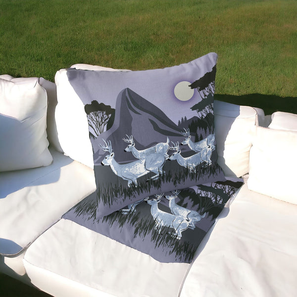 Homeroots Set Of Two 16" X 16" Purple And White Reindeer Indoor Outdoor Throw Pillow  Polyester 535838