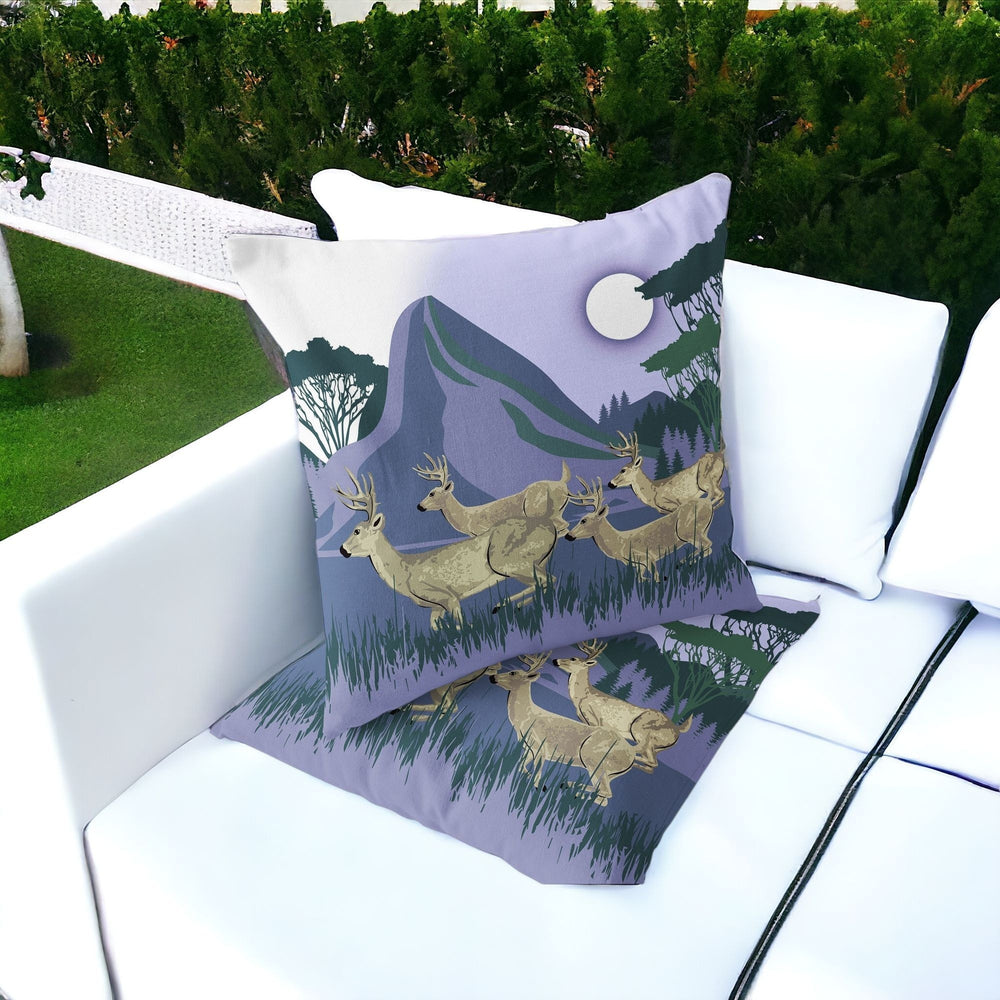 Homeroots Set Of Two 16" X 16" Blue And Brown Reindeer Indoor Outdoor Throw Pillow  Polyester 535839