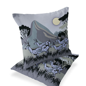 Homeroots Set Of Two 16" X 16" Black And Gray Reindeer Indoor Outdoor Throw Pillow  Polyester 535840