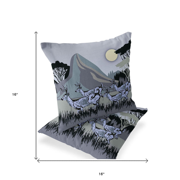 Homeroots Set Of Two 16" X 16" Black And Gray Reindeer Indoor Outdoor Throw Pillow  Polyester 535840