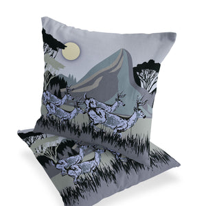 Homeroots Set Of Two 16" X 16" Black And Gray Reindeer Indoor Outdoor Throw Pillow  Polyester 535840