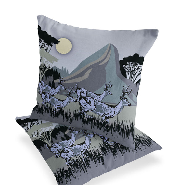 Homeroots Set Of Two 16" X 16" Black And Gray Reindeer Indoor Outdoor Throw Pillow  Polyester 535840