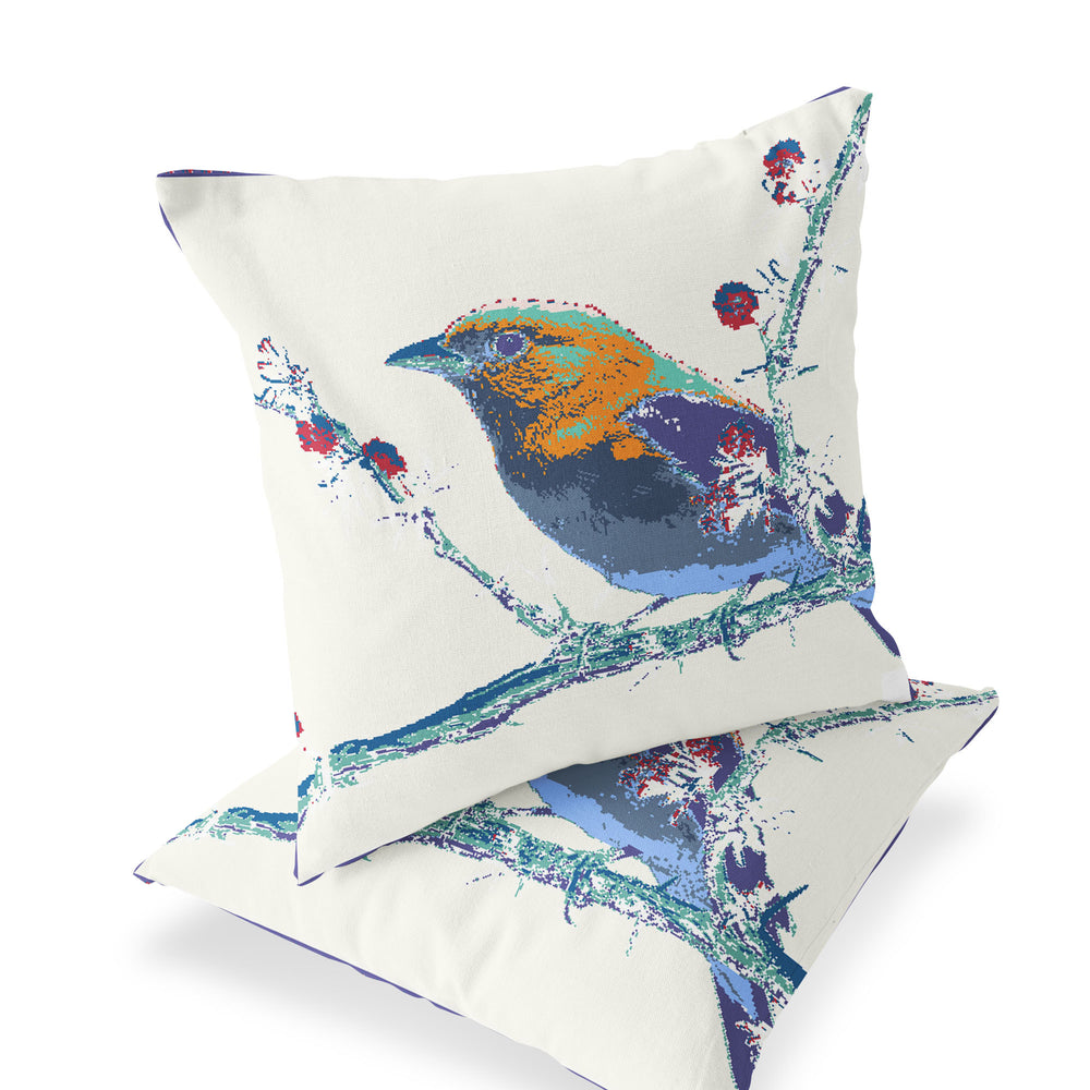 Homeroots Set Of Two 16" X 16" Purple And White Bird Indoor Outdoor Throw Pillow  Polyester 535841