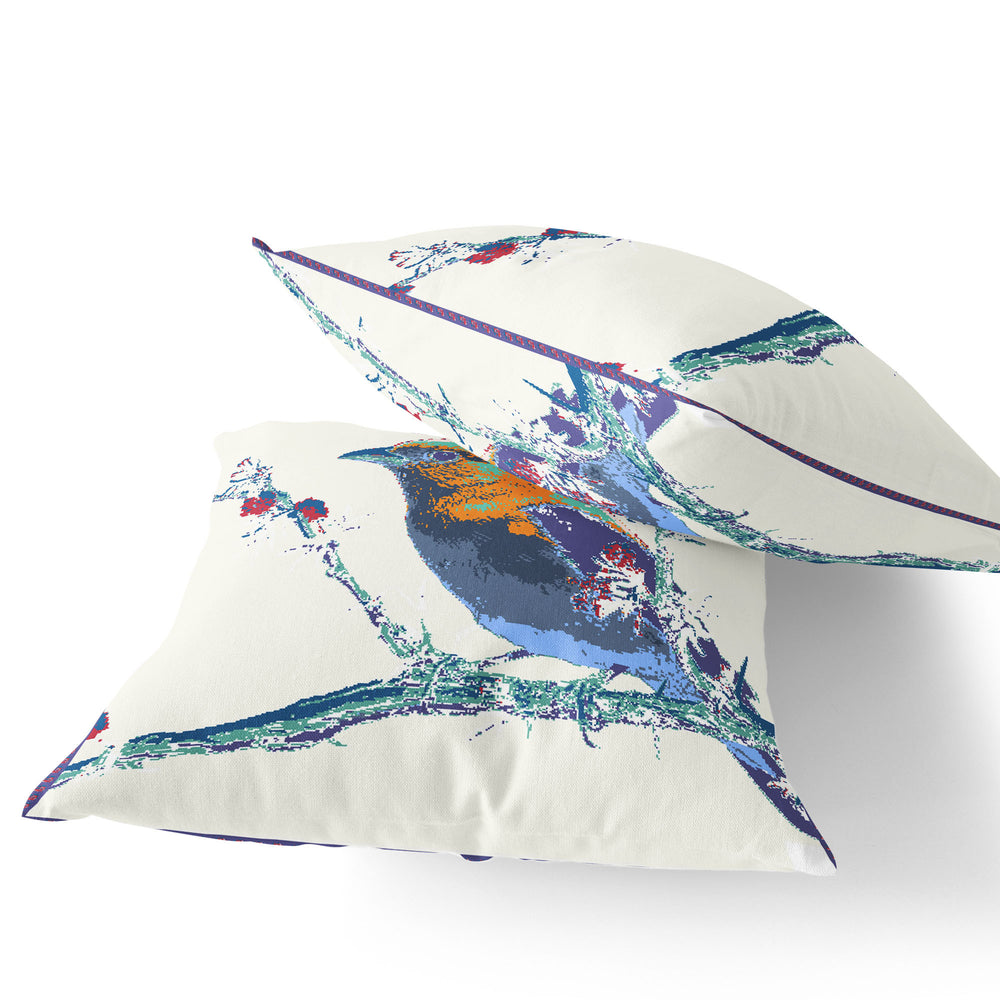 Homeroots Set Of Two 16" X 16" Purple And White Bird Indoor Outdoor Throw Pillow  Polyester 535841