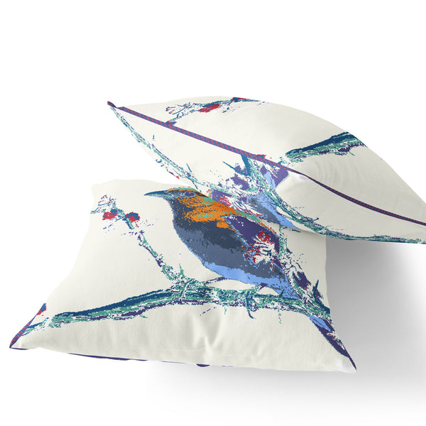 Homeroots Set Of Two 16" X 16" Purple And White Bird Indoor Outdoor Throw Pillow  Polyester 535841