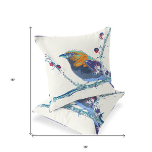 Homeroots Set Of Two 16" X 16" Purple And White Bird Indoor Outdoor Throw Pillow  Polyester 535841