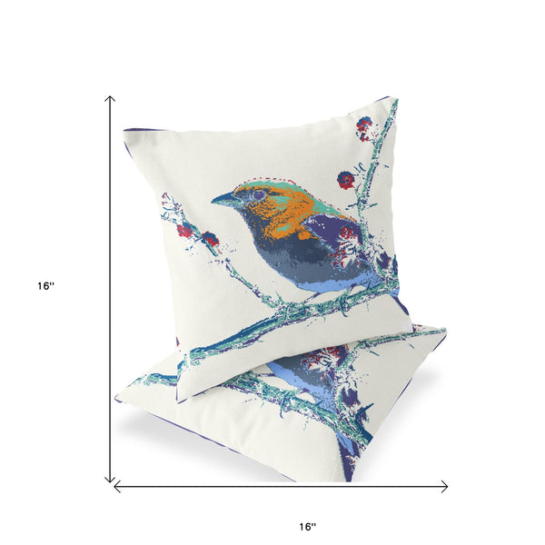 Homeroots Set Of Two 16" X 16" Purple And White Bird Indoor Outdoor Throw Pillow  Polyester 535841