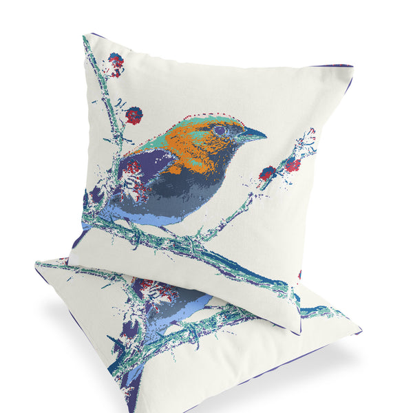 Homeroots Set Of Two 16" X 16" Purple And White Bird Indoor Outdoor Throw Pillow  Polyester 535841