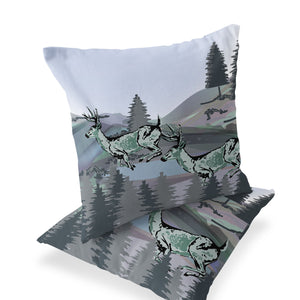 Homeroots Set Of Two 16" X 16" Green And Black Reindeer Indoor Outdoor Throw Pillow  Polyester 535843