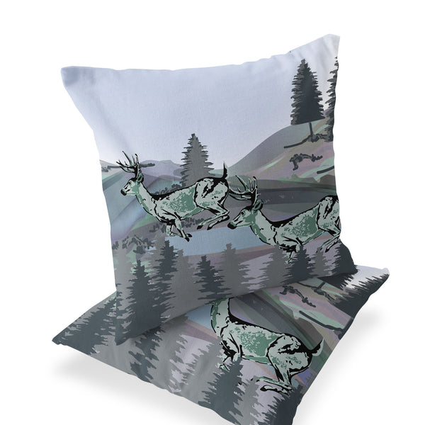 Homeroots Set Of Two 16" X 16" Green And Black Reindeer Indoor Outdoor Throw Pillow  Polyester 535843