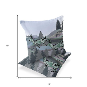 Homeroots Set Of Two 16" X 16" Green And Black Reindeer Indoor Outdoor Throw Pillow  Polyester 535843