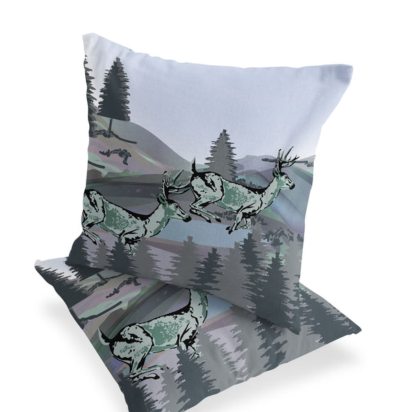 Homeroots Set Of Two 16" X 16" Green And Black Reindeer Indoor Outdoor Throw Pillow  Polyester 535843