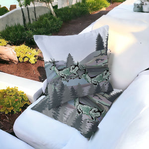 Homeroots Set Of Two 16" X 16" Green And Black Reindeer Indoor Outdoor Throw Pillow  Polyester 535843
