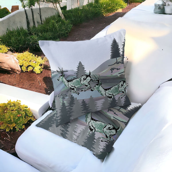 Homeroots Set Of Two 16" X 16" Green And Black Reindeer Indoor Outdoor Throw Pillow  Polyester 535843