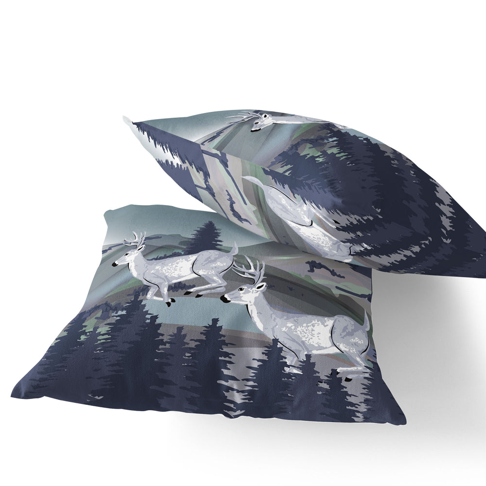 Homeroots Set Of Two 16" X 16" Blue And Gray Reindeer Indoor Outdoor Throw Pillow  Polyester 535844
