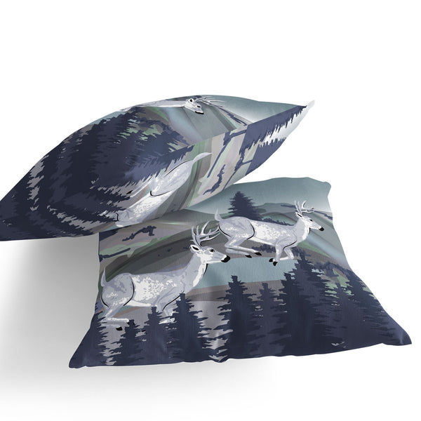 Homeroots Set Of Two 16" X 16" Blue And Gray Reindeer Indoor Outdoor Throw Pillow  Polyester 535844