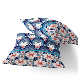 Homeroots Set Of Two 16" X 16" Blue And Orange Botanical Indoor Outdoor Throw Pillow  Polyester 535845