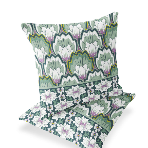 Homeroots Set Of Two 16" X 16" Green And Pink Botanical Indoor Outdoor Throw Pillow  Polyester 535846