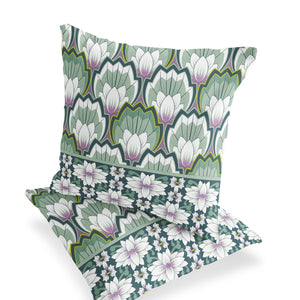 Homeroots Set Of Two 16" X 16" Green And Pink Botanical Indoor Outdoor Throw Pillow  Polyester 535846
