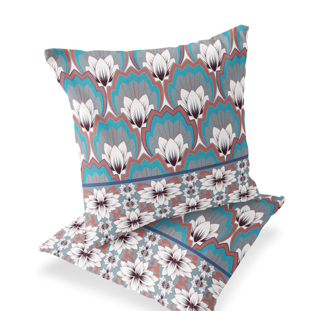 Homeroots Set Of Two 16" X 16" Gray And Orange Botanical Indoor Outdoor Throw Pillow  Polyester 535847