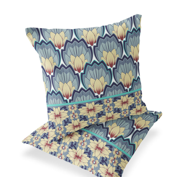 Homeroots Set Of Two 16" X 16" Gray And Yellow Botanical Indoor Outdoor Throw Pillow  Polyester 535848