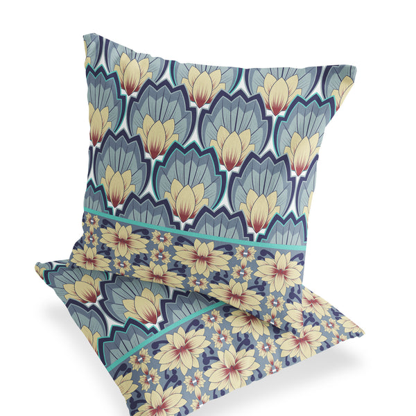 Homeroots Set Of Two 16" X 16" Gray And Yellow Botanical Indoor Outdoor Throw Pillow  Polyester 535848