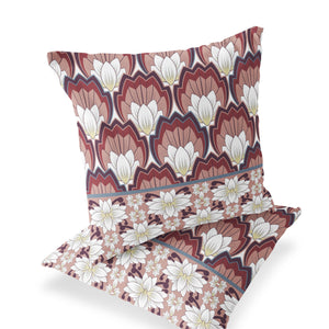 Homeroots Set Of Two 16" X 16" Red And White Botanical Indoor Outdoor Throw Pillow  Polyester 535849