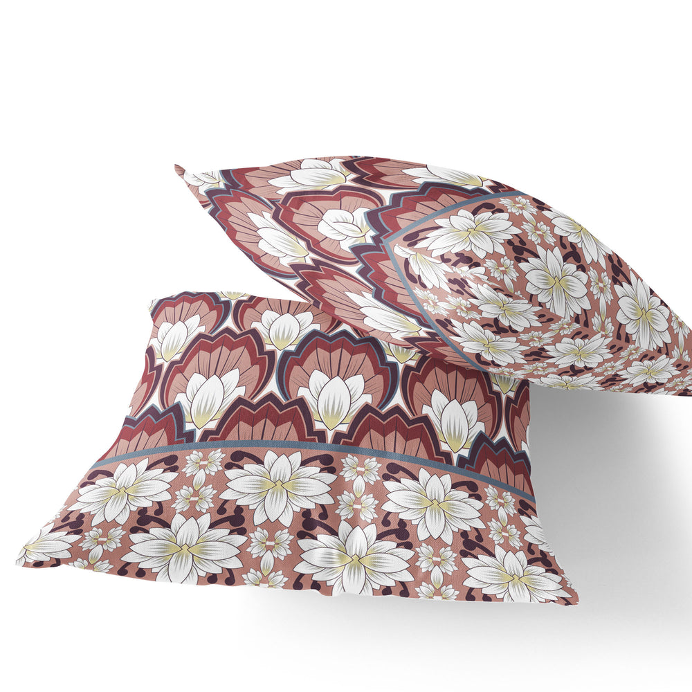 Homeroots Set Of Two 16" X 16" Red And White Botanical Indoor Outdoor Throw Pillow  Polyester 535849