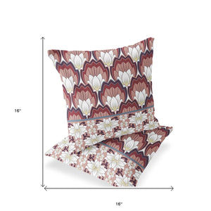 Homeroots Set Of Two 16" X 16" Red And White Botanical Indoor Outdoor Throw Pillow  Polyester 535849