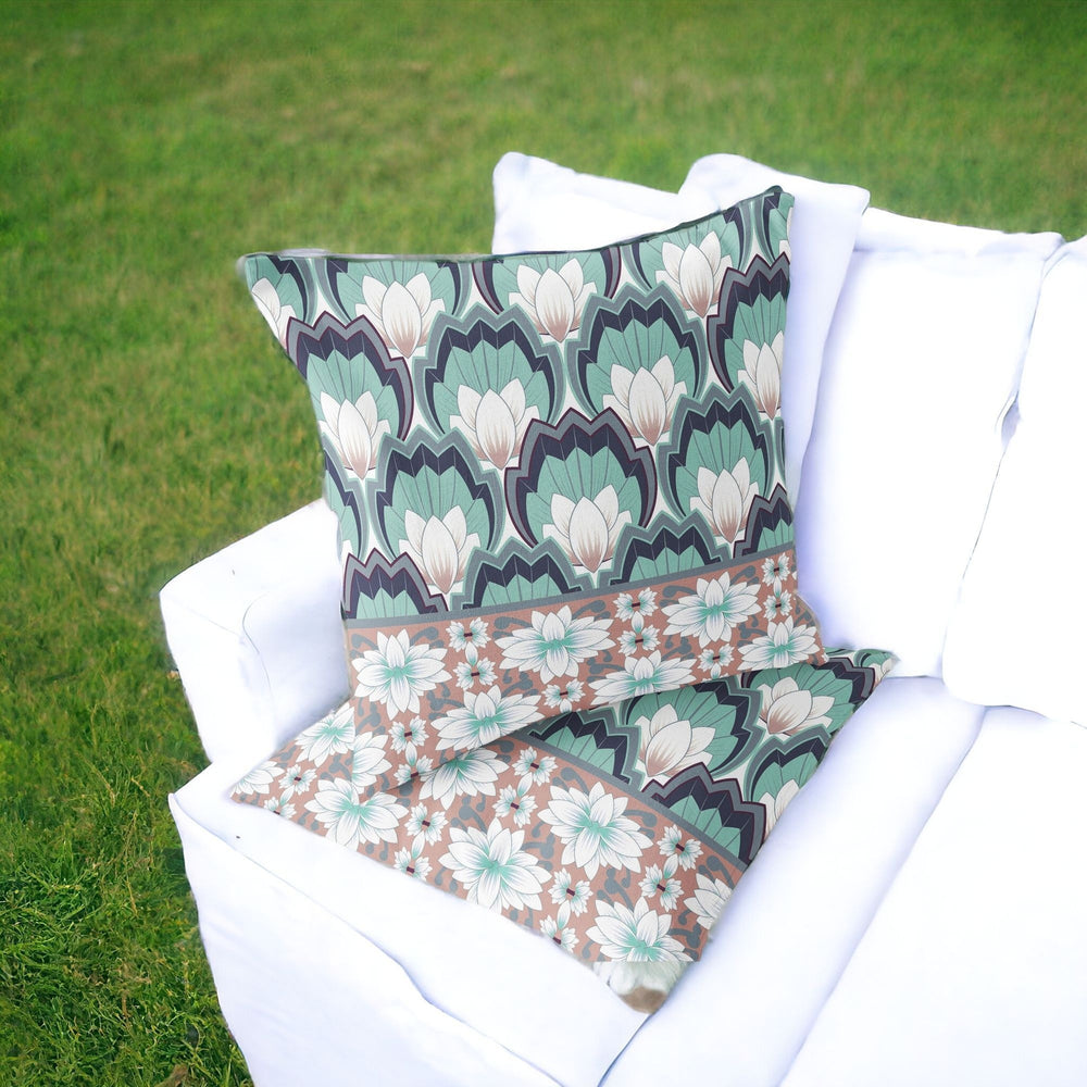 Homeroots Set Of Two 16" X 16" Green And White Botanical Indoor Outdoor Throw Pillow  Polyester 535850