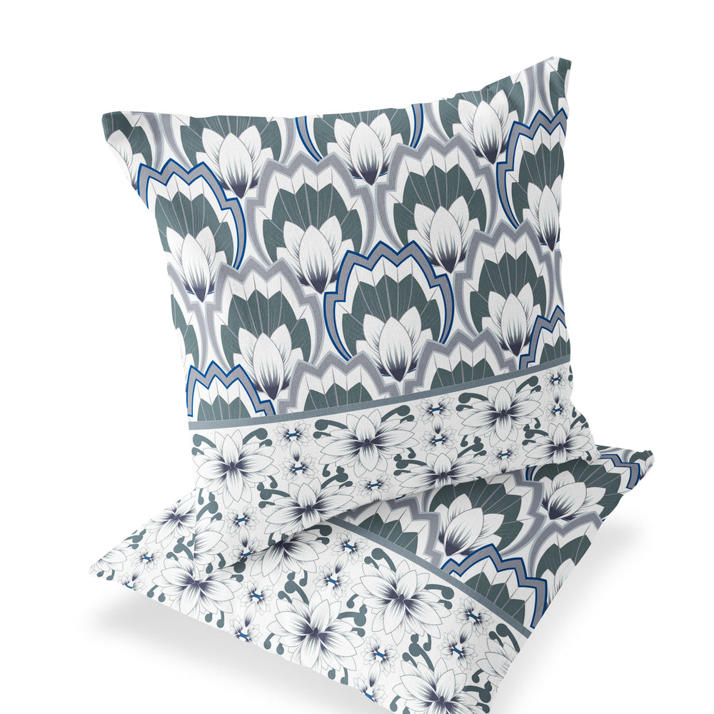 Homeroots Set Of Two 16" X 16" Gray And White Botanical Indoor Outdoor Throw Pillow  Polyester 535851