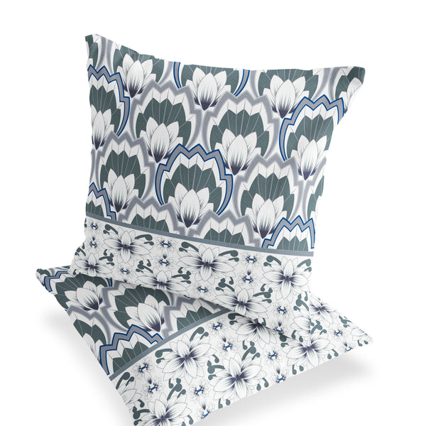 Homeroots Set Of Two 16" X 16" Gray And White Botanical Indoor Outdoor Throw Pillow  Polyester 535851