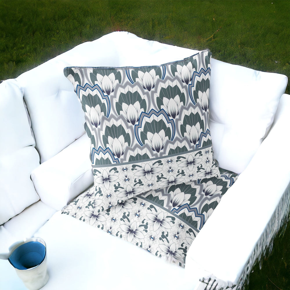 Homeroots Set Of Two 16" X 16" Gray And White Botanical Indoor Outdoor Throw Pillow  Polyester 535851