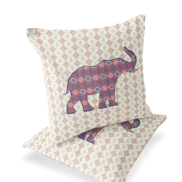 Homeroots Set Of Two 16" X 16" Blue And Yellow Elephant Eclectic Indoor Outdoor Throw Pillow  Polyester 535852