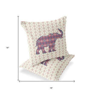 Homeroots Set Of Two 16" X 16" Blue And Yellow Elephant Eclectic Indoor Outdoor Throw Pillow  Polyester 535852