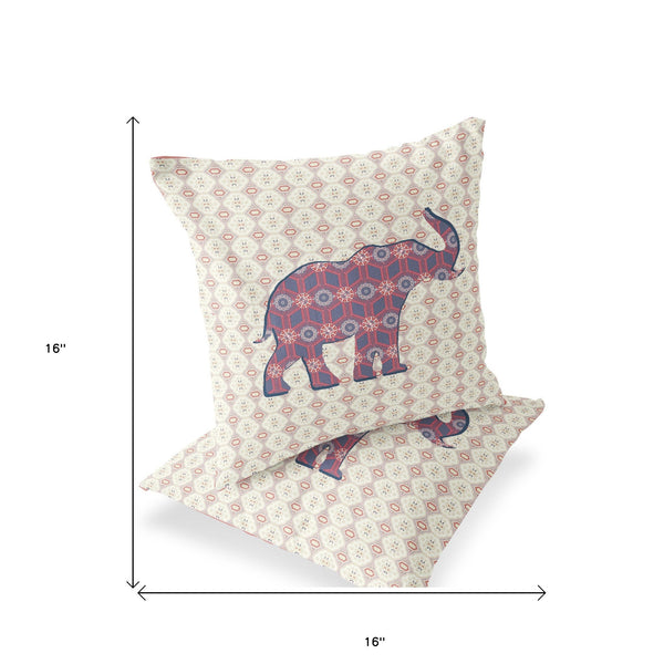 Homeroots Set Of Two 16" X 16" Blue And Yellow Elephant Eclectic Indoor Outdoor Throw Pillow  Polyester 535852