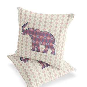 Homeroots Set Of Two 16" X 16" Blue And Yellow Elephant Eclectic Indoor Outdoor Throw Pillow  Polyester 535852