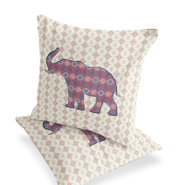 Homeroots Set Of Two 16" X 16" Blue And Yellow Elephant Eclectic Indoor Outdoor Throw Pillow  Polyester 535852