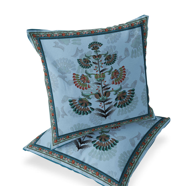 Homeroots Set Of Two 16" X 16" Blue And Green Botanical Indoor Outdoor Throw Pillow  Polyester 535854