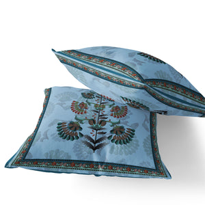 Homeroots Set Of Two 16" X 16" Blue And Green Botanical Indoor Outdoor Throw Pillow  Polyester 535854