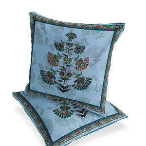 Homeroots Set Of Two 16" X 16" Blue And Green Botanical Indoor Outdoor Throw Pillow  Polyester 535854