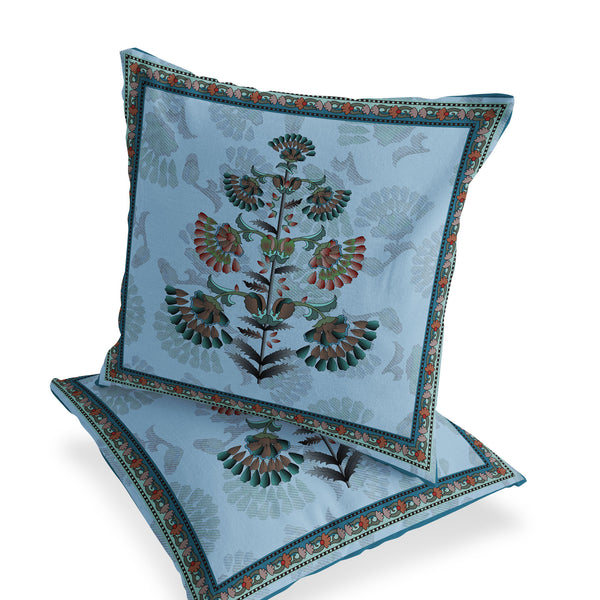 Homeroots Set Of Two 16" X 16" Blue And Green Botanical Indoor Outdoor Throw Pillow  Polyester 535854