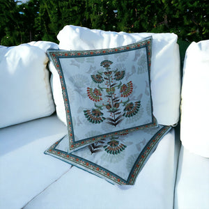 Homeroots Set Of Two 16" X 16" Blue And Green Botanical Indoor Outdoor Throw Pillow  Polyester 535854